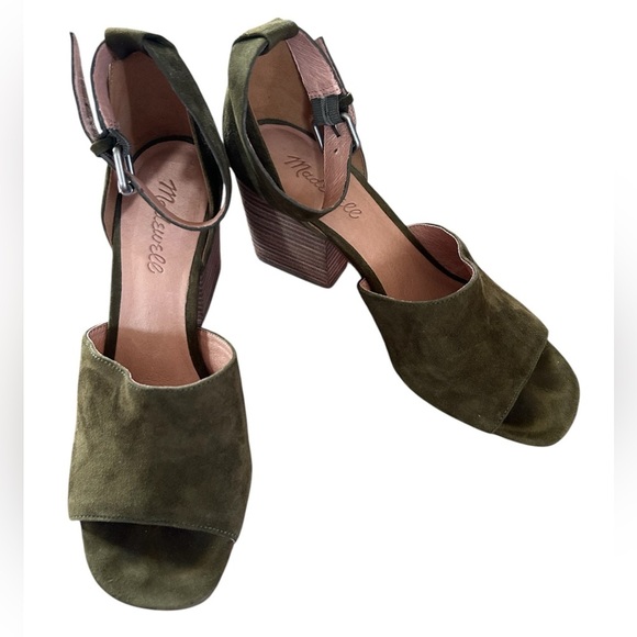 Madewell | Women’s green suede Alena stacked heel open toe ankle strap shoe sz 7 - Picture 13 of 14